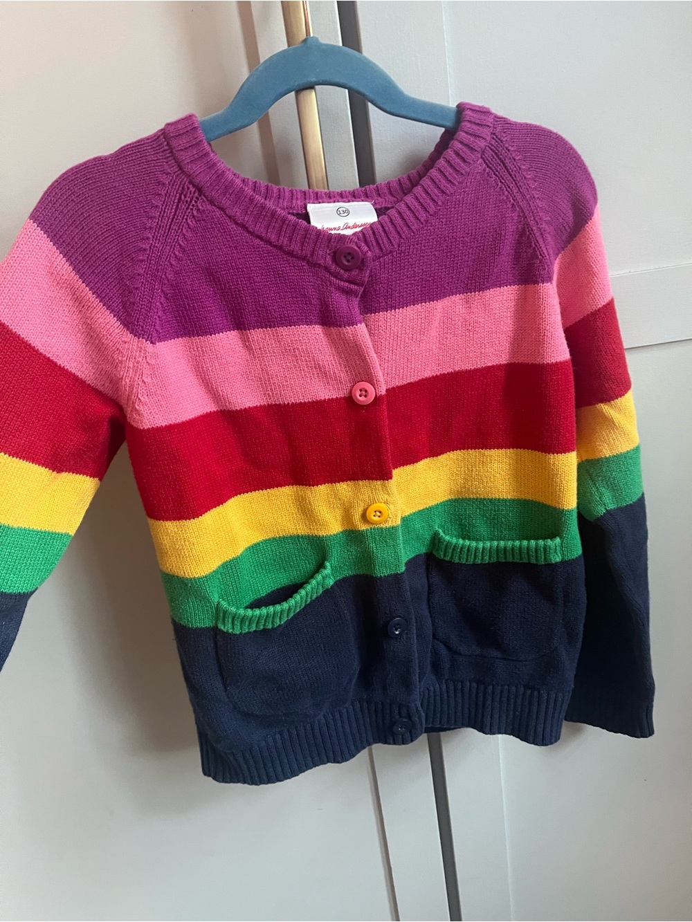 Hanna Andersson Purple Pink Red Yellow Green Navy Stripe Cardigan